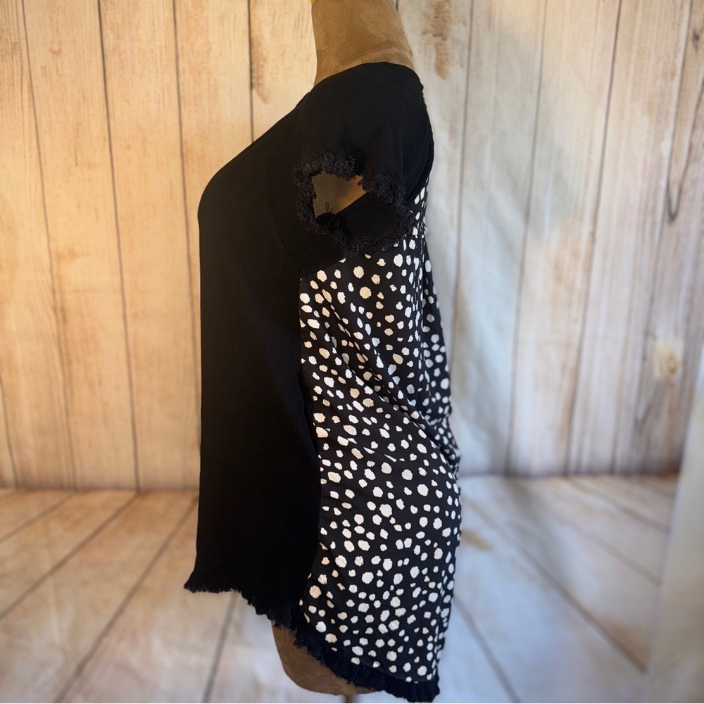 Umgee Black Blouse with chiffon Polka Dot back, boho, tunic​​ - Picture 4 of 13